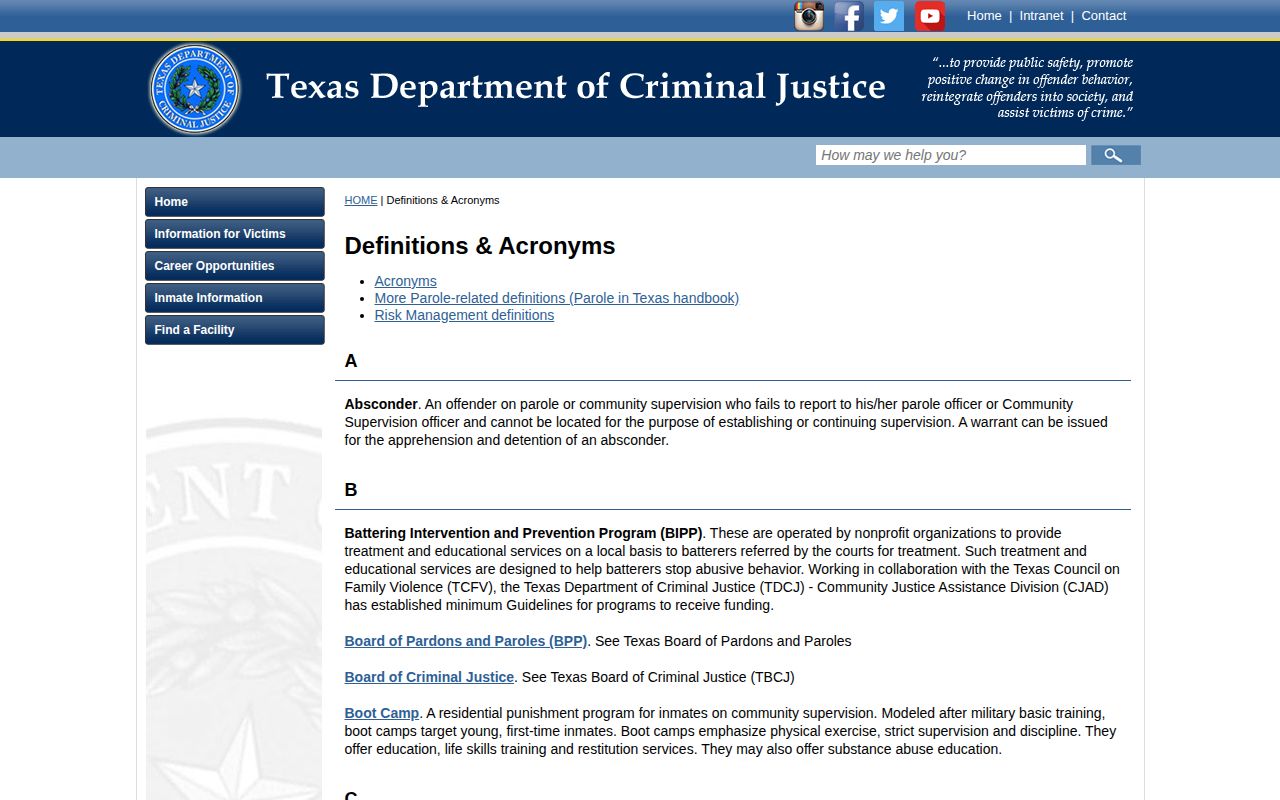 Nacogdoches County projected release date definitions from TDCJ